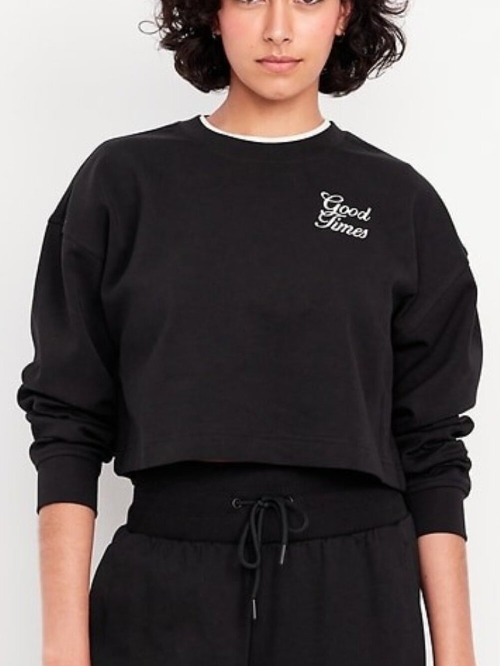 Old Navy Dynamic Fleece Oversized Crop Sweatshirt Good Times Black Heather NEW